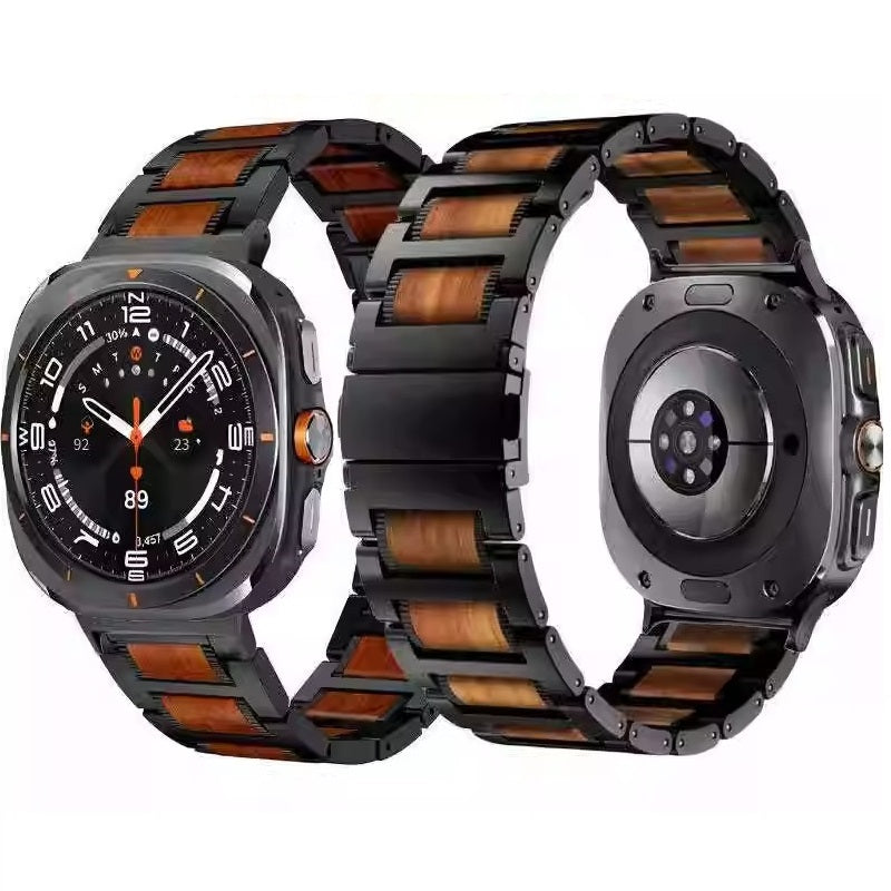 Natural Red Sandalwood & Metal Watch Band For Samsung Galaxy Watch 8/8 Classic /Watch Ultra