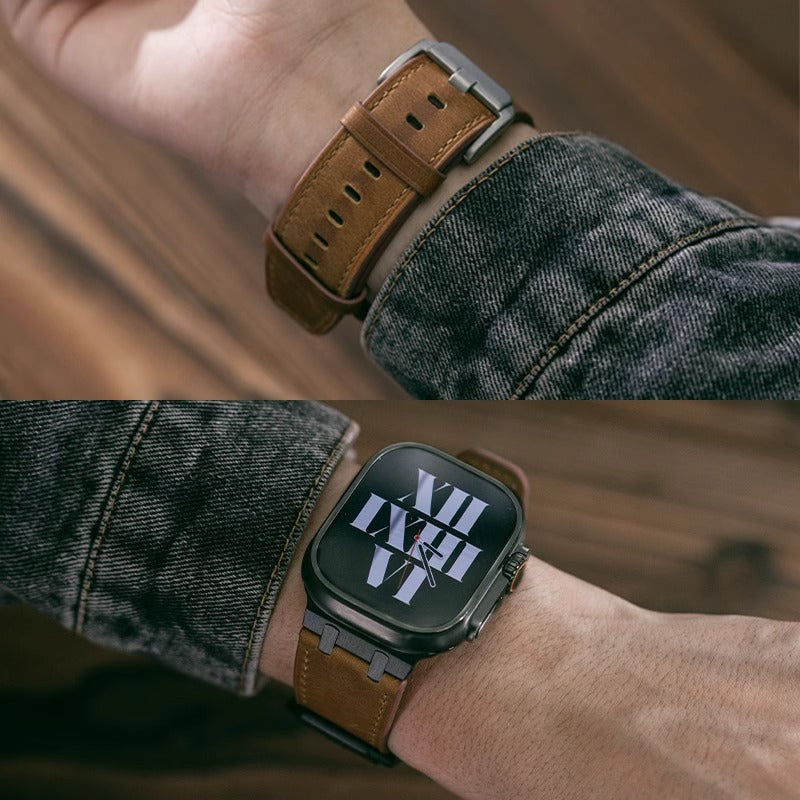 Crazy Horse Leather Strap + Metal Adapter for Apple Watch