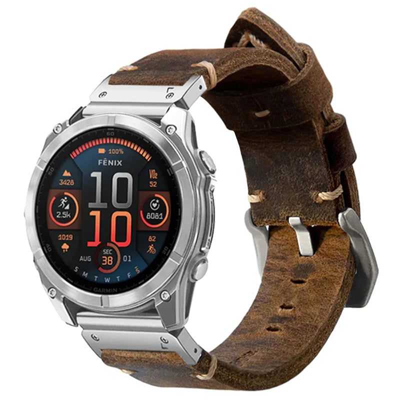 Vintage Leather Strap For Garmin Fenix 8 7X 6X Pro / 20mm/22mm/26mm