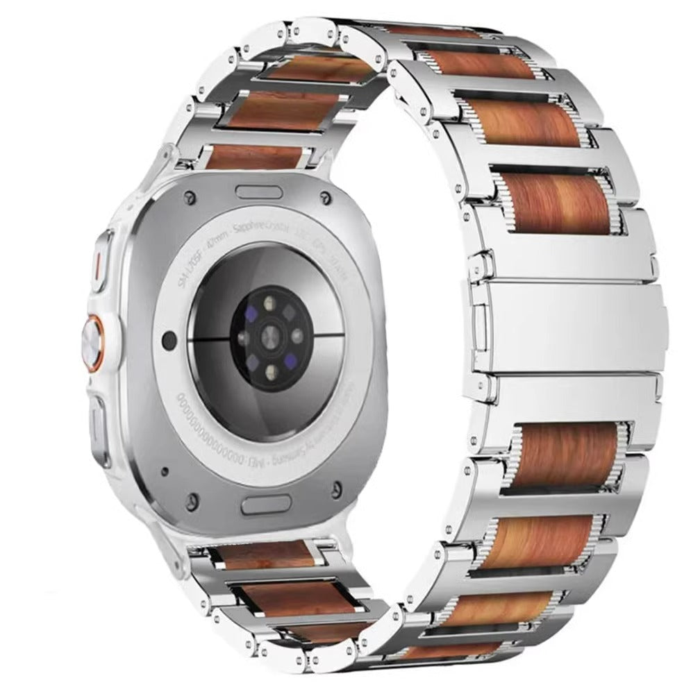 Natural Red Sandalwood & Metal Watch Band For Samsung Galaxy Watch 8/8 Classic /Watch Ultra