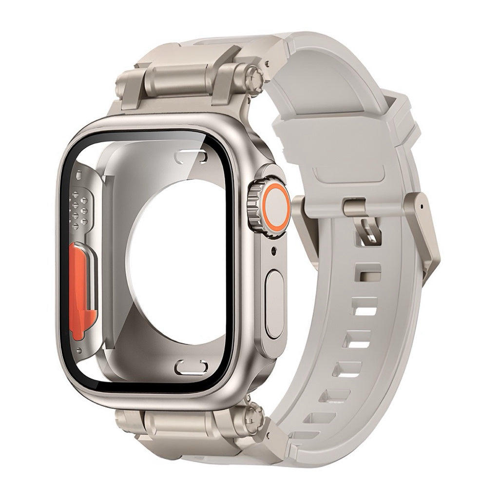 Explorer Tactical Fluoro Rubber Strape+Metal Ultra Case For Apple Watch 9 8 7 6 5 4 SE