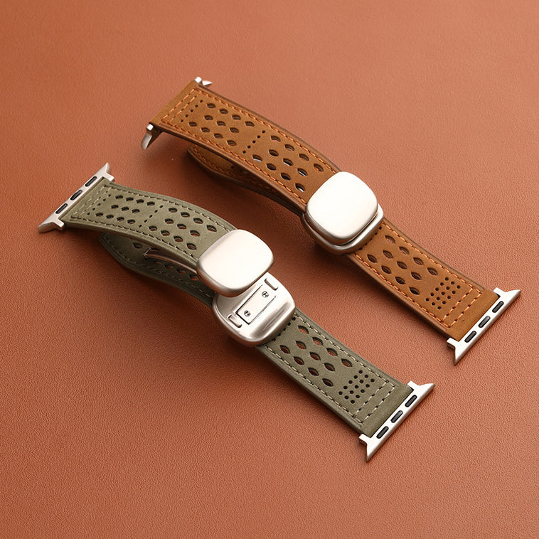 Upgraded Magnetic Buckle Leather Strap For Apple Watch