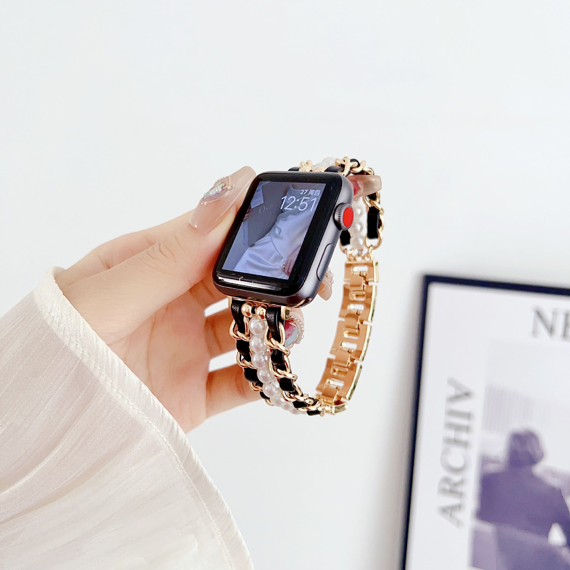 Pearl Metal Link Bracelet for Apple Watch