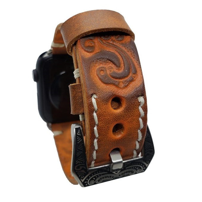 Hand-engraved embossed leather strap for apple watch