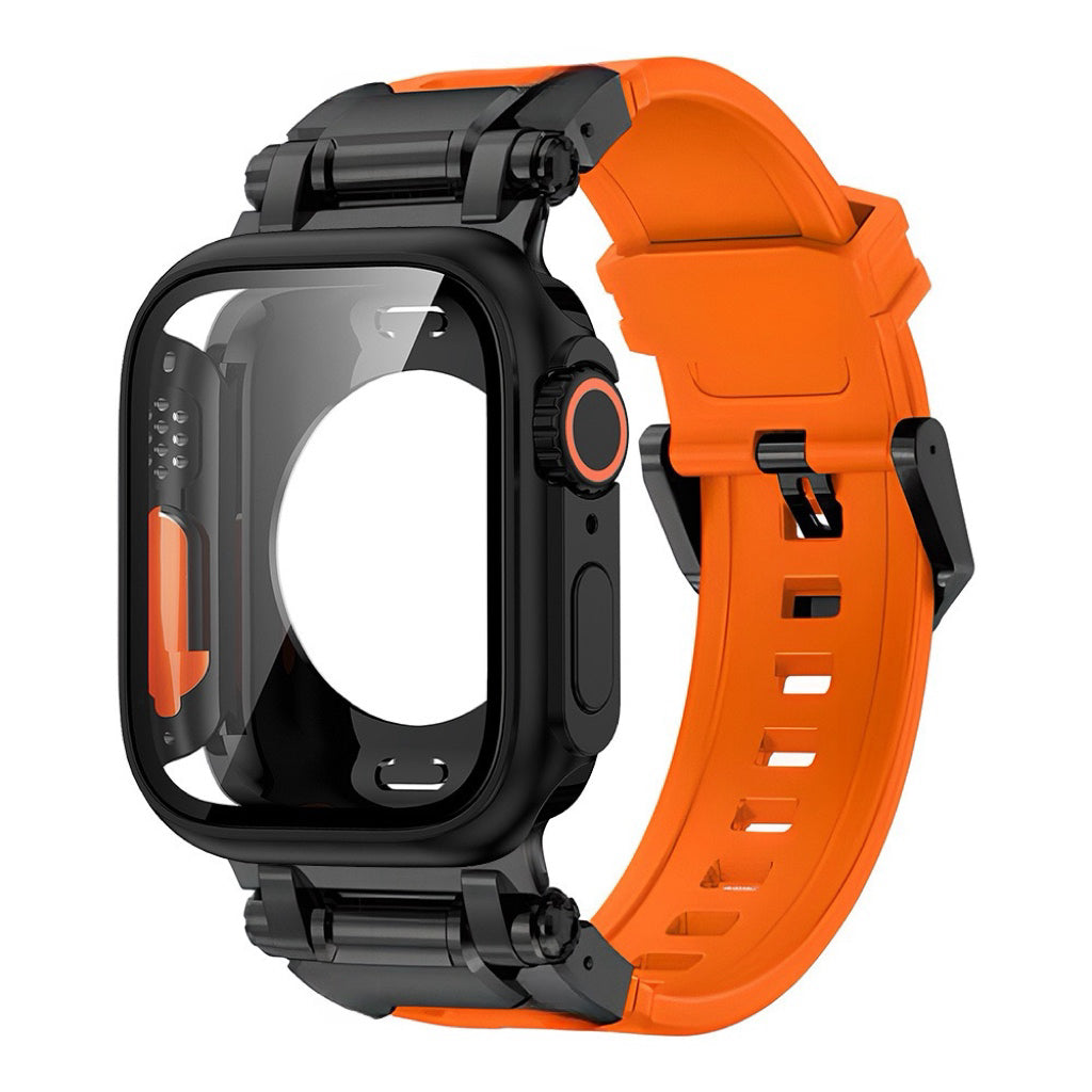 Explorer Tactical Fluoro Rubber Strape+Metal Ultra Case For Apple Watch 9 8 7 6 5 4 SE