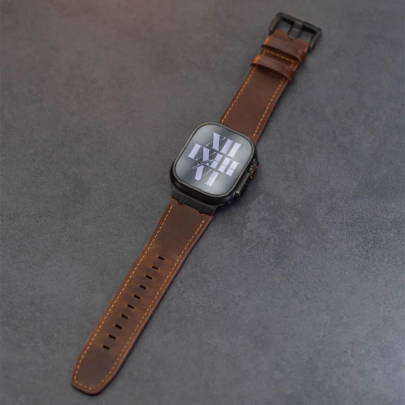 Crazy Horse Leather Strap + Metal Adapter for Apple Watch